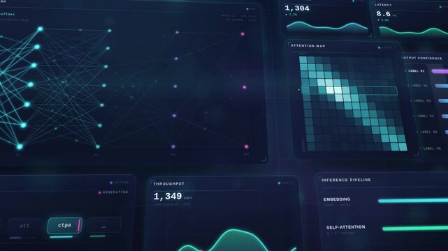 Artificial intelligence neural network dashboard animation with deep learning data visualization
