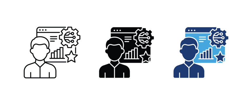 Personalized learning icon, Adaptive education dashboard symbol, Custom school profile graph graphics, Smart tech student training elements, Vector illustration