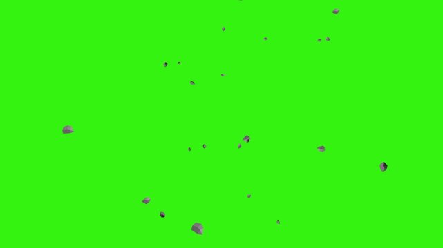 animated video on green screen, a spinning rock flying towards the camera