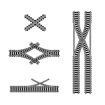 Set of Railway Track Junctions and Crossings, Vector Illustration