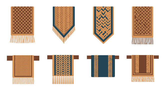 Set of Decorative Table Runners with Ethnic Geometric Patterns and Tassels