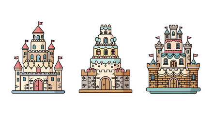 Set of Three Stylized Fairytale Castle Illustrations © Gori