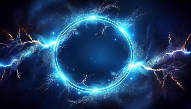 blue electric lightning circle frame energy portal ring
