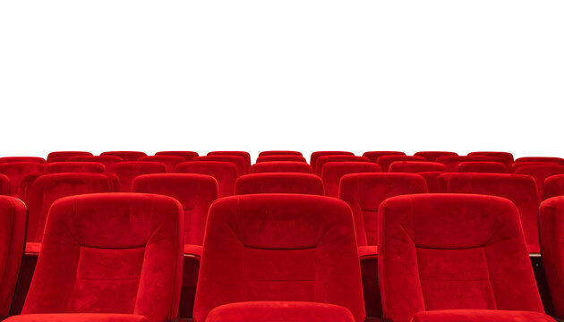 Cinema seats red velvet rows arranged in a modern theatre auditorium for watching movies and entertainment events&nbsp;