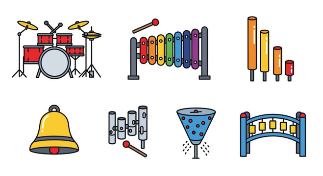 Set of Musical Percussion Instruments Icons