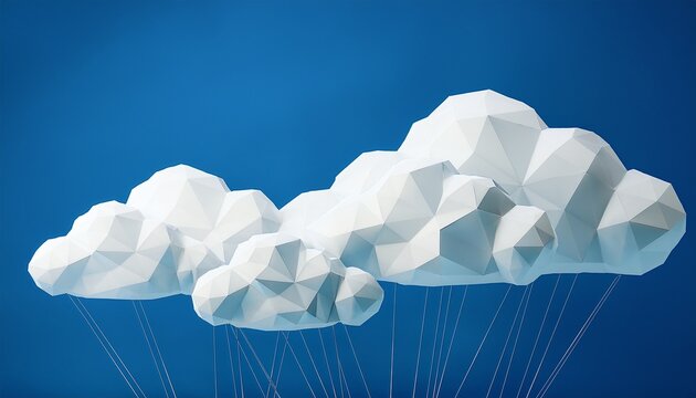 white low poly clouds on blue background