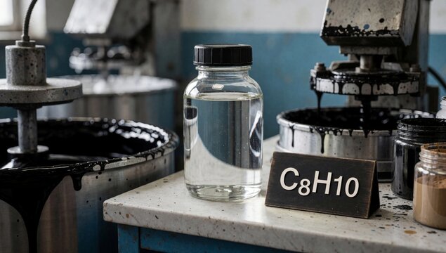 Laboratory setup glass jar black lid white countertop filled clear liquid which appears mixture water other li