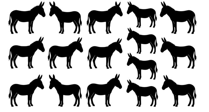 Standing donkey silhouette black vector icon for rural and farm branding
