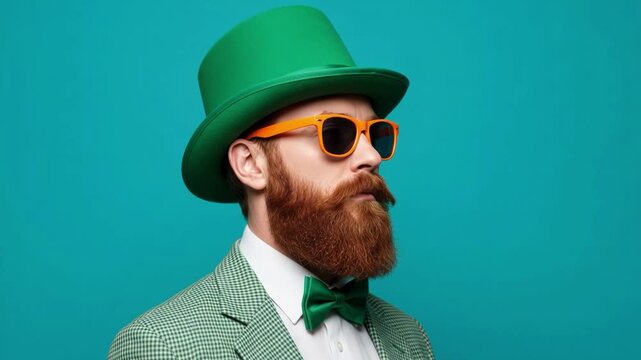 Man in green top hat and orange sunglasses