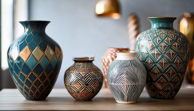 elegant ceramic vases with geometric pattern for home decor