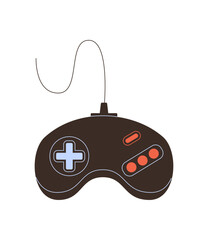 Retro sticker gamepad in flat vintage style and black color. Videogame console controller as classic gadget. Joystick for old video game, entertainment or technology icon, perfect for gamer use. © Moonnoon
