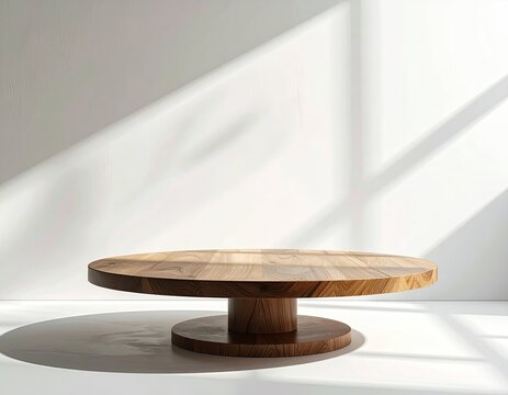 Minimalist Wooden Cake Stand with Natural Light Shadows.