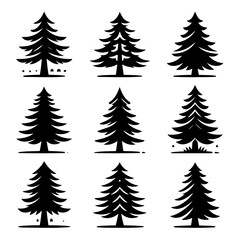 Obraz premium Pine Tree Silhouette Icon Set – Black Forest Fir Tree Vector