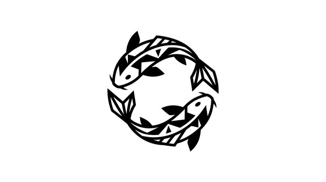 Circular koi fish symbol pattern black white