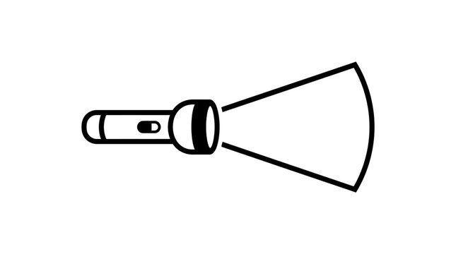 Simple icon of a flashlight emitting light beam