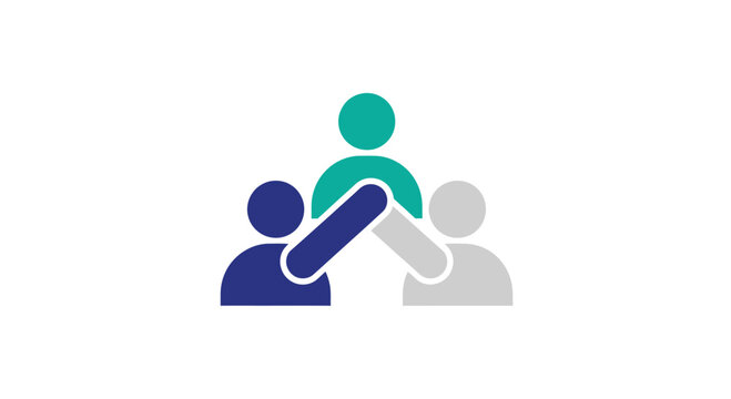 Three people icons linking hands for teamwork