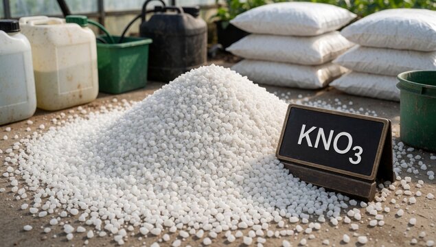 Pile white granules concrete surface arranged pyramid-like shape scattered center there small black sign lette