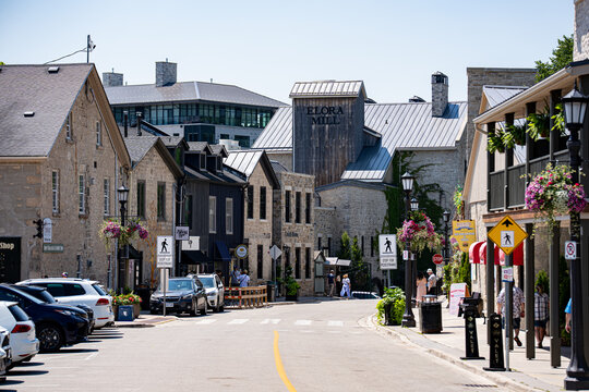 View of historic downtown Elora street. Ontario, Canada - July 13, 2026.
