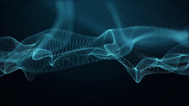 Futuristic video animation with particle wave object in slow motion, 4096x2304 loop 4K