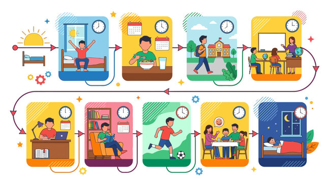 Student Daily Routine Infographic Morning to Night Schedule