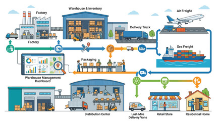 Fototapeta premium Comprehensive Logistics and Supply Chain Management Infographic Illustration