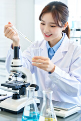 Fototapeta premium 実験する女性の研究員 | A female researcher conducting an experiment Generative AI
