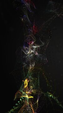 Fantastic vertical video animation with particle wave object in slow motion, 2304x4096 loop 4K