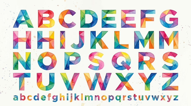 Vibrant 3D vector alphabet letters in rainbow colors form a lively alfabet display