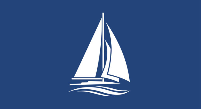 White sailboat icon on dark blue background.