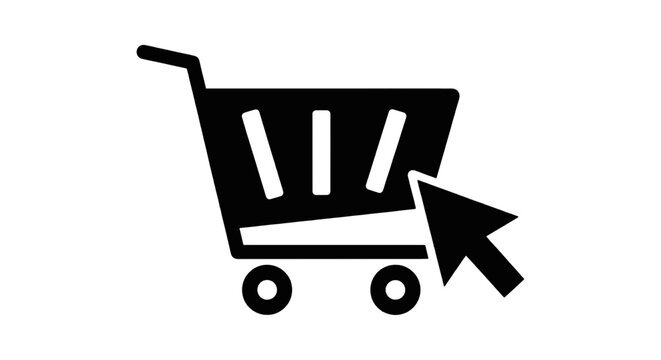 Vector illustration of shopping cart icon with mouse cursor pointer on a transparent background