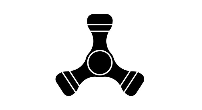 Vector illustration of black silhouette of a threepronged fidget spinner toy on a transparent background