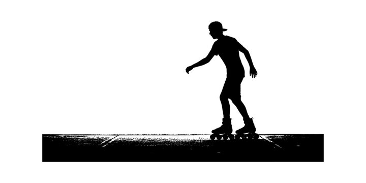 Black silhouette of a young man roller skating on a flat ground surface Vector