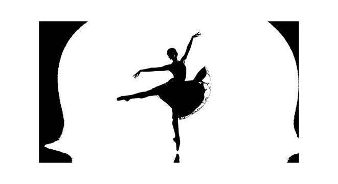 Black silhouette of a graceful ballerina dancing in a classic ballet pose Vector
