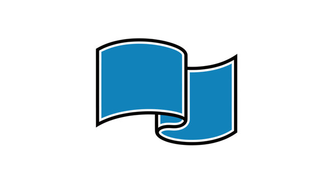 Two overlapping blue flag banners with black outlines.