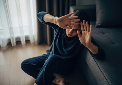 Woman in distress sitting on the floor