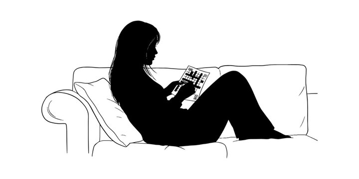 Silhouette of a woman sitting on a sofa reading a book Vector