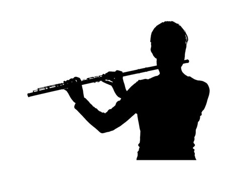 Black silhouette of a person playing the flute musical instrument isolated Vector