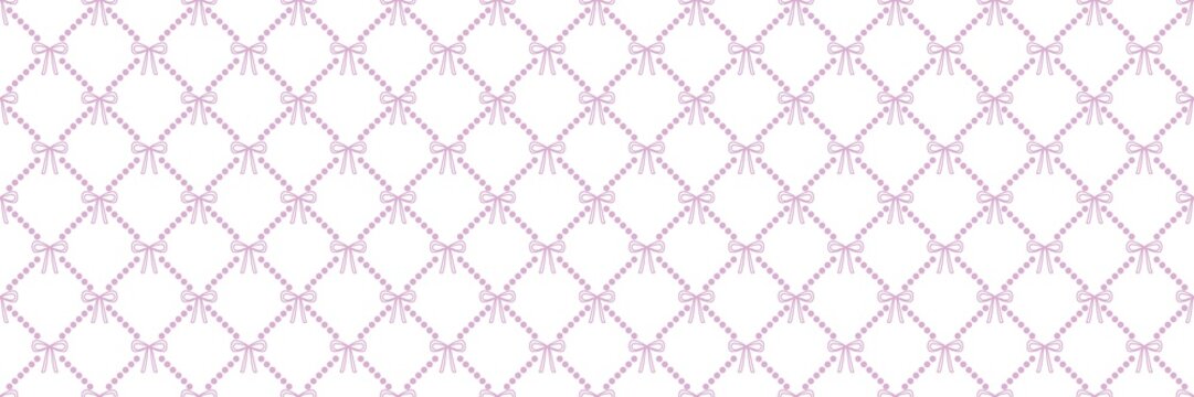 Delicate orchid mauve dotted diamond grids framing small, sweet white ribbon bow ties uniformly. A whimsical, soft, seamless motif for teenager notebook covers and custom stationery wraps.