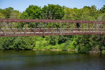 Fototapeta premium View of Bissell Park Pedestrian Bridge in Elora.