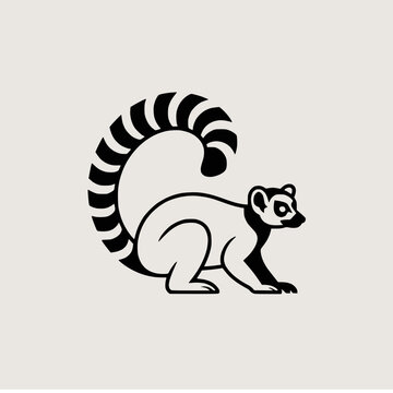 Minimalist Ring-Tailed Lemur Vector Illustration | Black & White Wildlife SVG