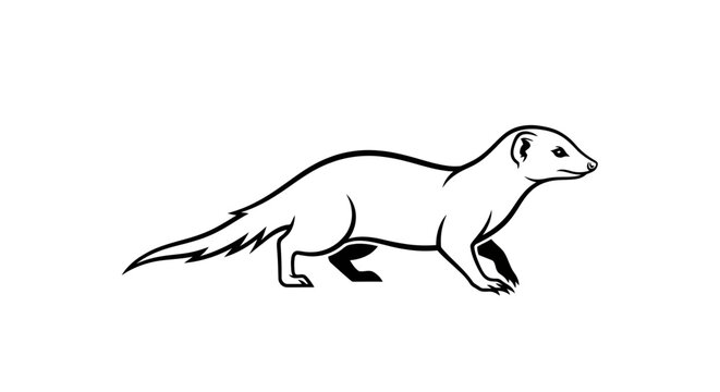 Black and white line art illustration of a mongoose walking in profile.