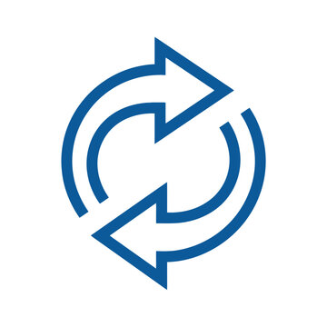 Blue circular arrows icon representing refresh, repeat or sync process, isolated on white
