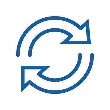 Blue circular arrows icon symbolizing refresh, reload, cycle, or repeat process, isolated on white