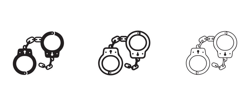 Handcuffs in different line styles for design and illustration purposes  police and law enforcement symbols