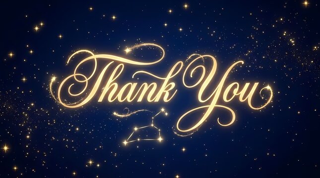 Gold Thank You script on a starry night background.