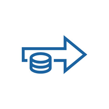 Database icon pointing right with arrow indicating data export or transfer, digital information flow