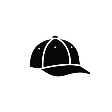 Isolated black baseball cap icon, simple flat silhouette for sportswear or fashion