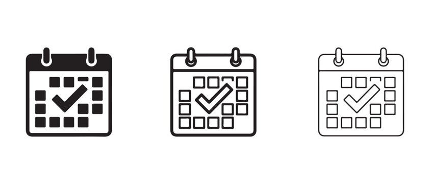 calendar icons with checkmarks on white background  different styles  solid line and outline