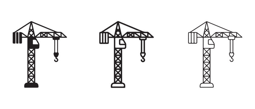 construction cranes with hook and boom  industrial equipment for building and lifting heavy loads  crane icons