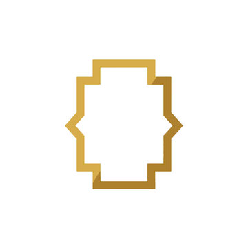 Isolated geometric golden frame, decorative border, luxury ornament, elegant graphic element on white